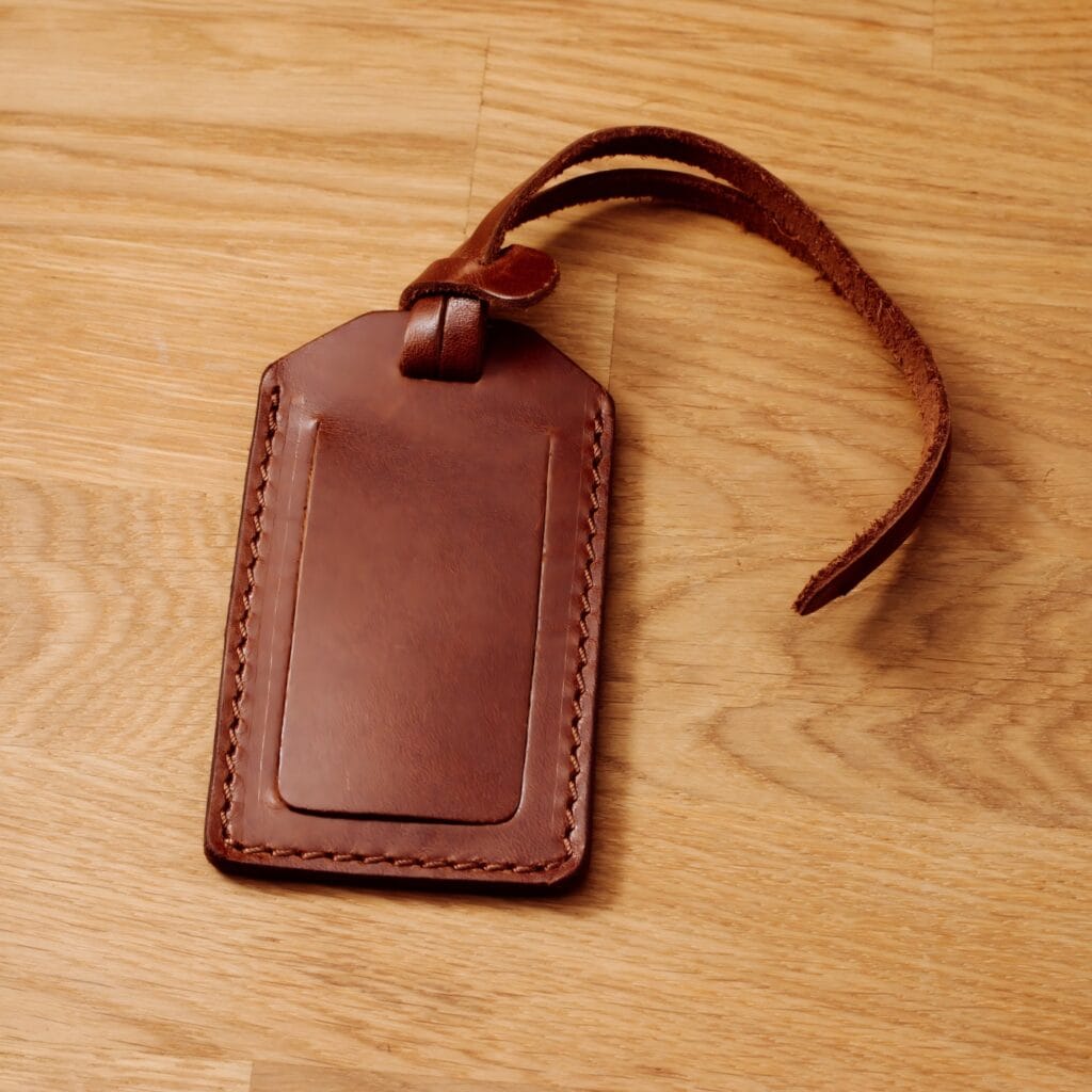 Brown leather custom luggage tags for B2B corporate gifts