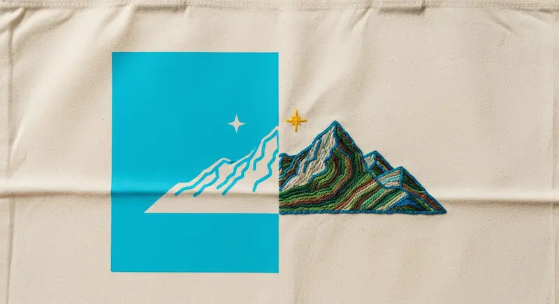 A comparison of wholesale printing methods on canvas: a sharp screen print logo vs. a detailed embroidery logo