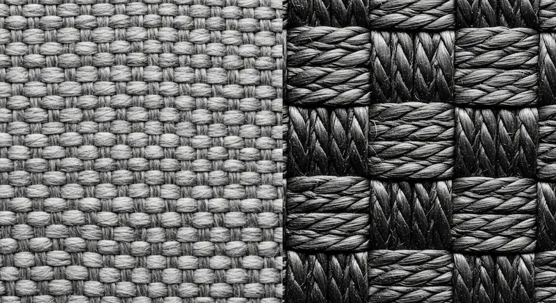 A macro photography comparison showing the weave difference between 600D and 1680D bag fabrics