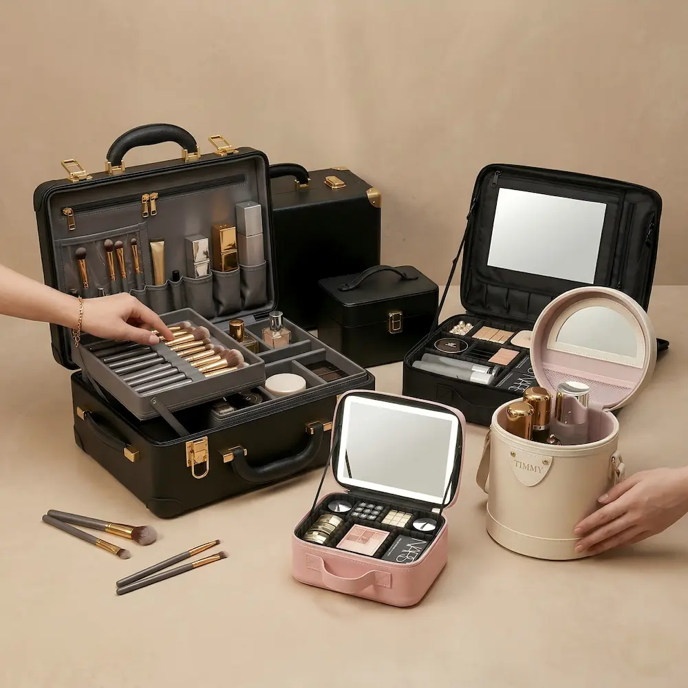 Train case makeup bags collection