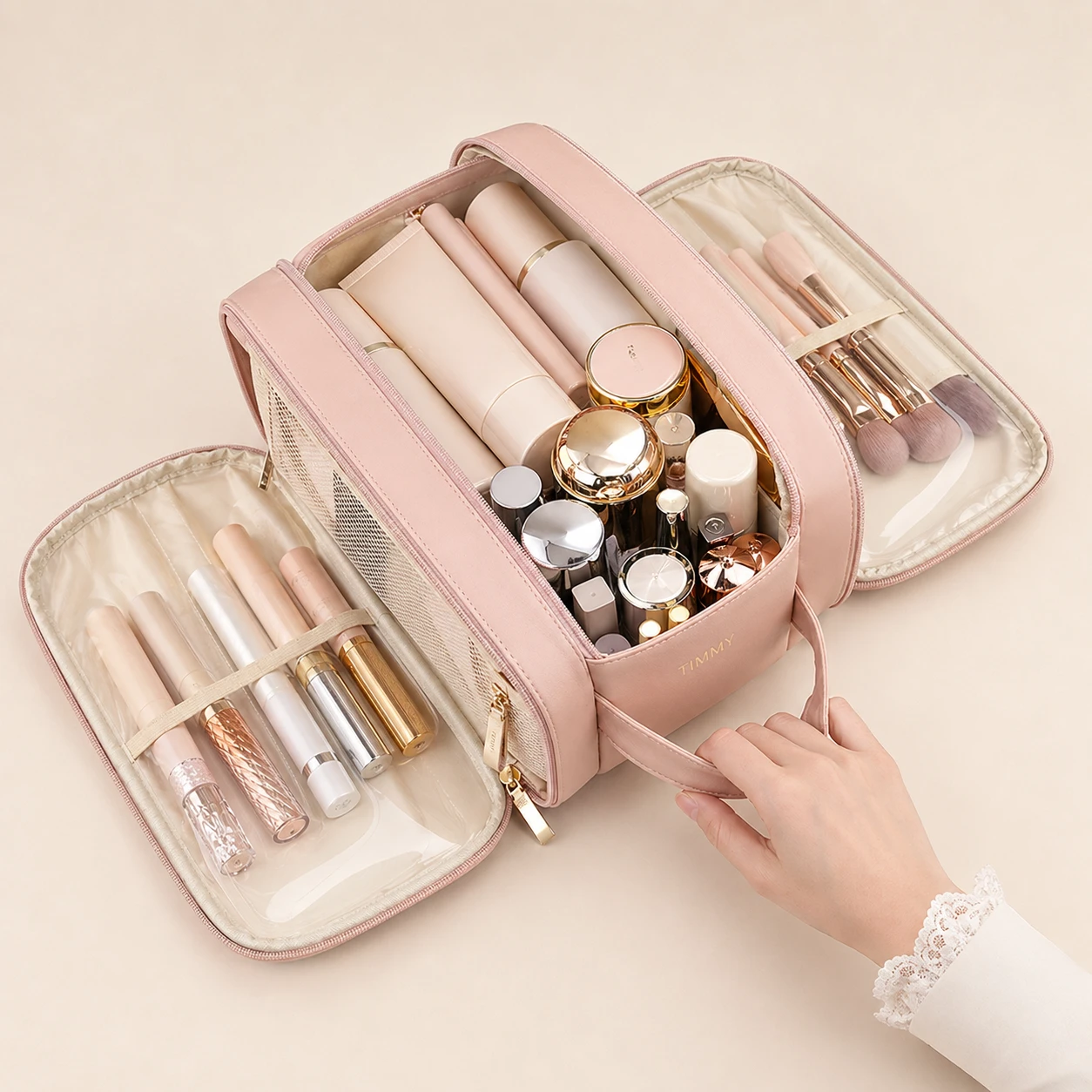 3-Layer Partition Makeup Organizer Travel Toiletry Bag