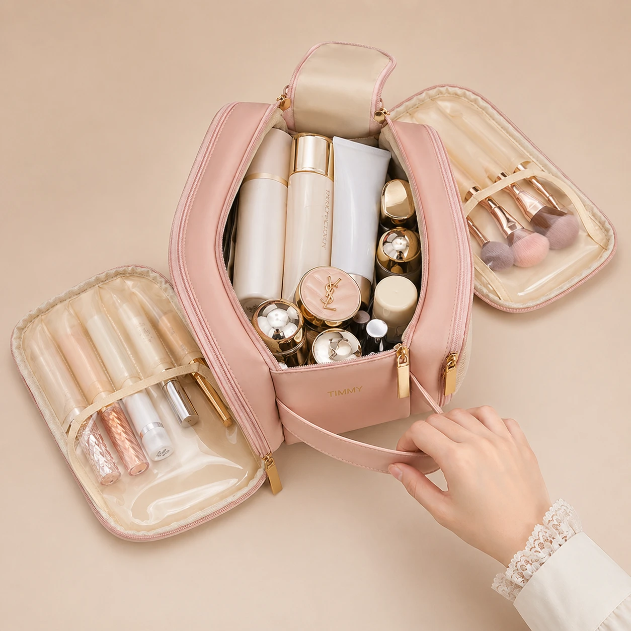 3-Layer Partition Makeup Organizer Travel Toiletry Bag