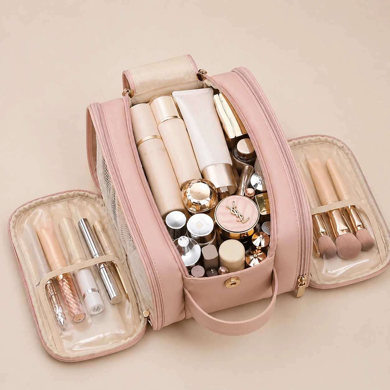 3-Layer Partition Makeup Organizer Travel Toiletry Bag