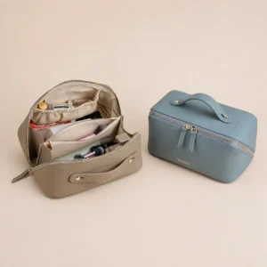 PU leather multi-compartment cosmetic bag