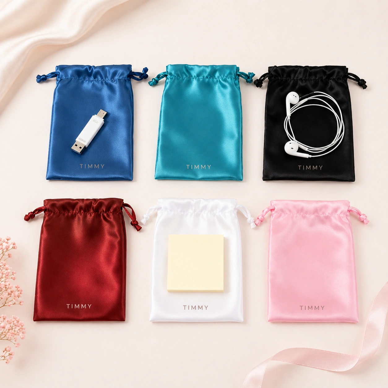 Satin Women Drawstring Storage Pouch