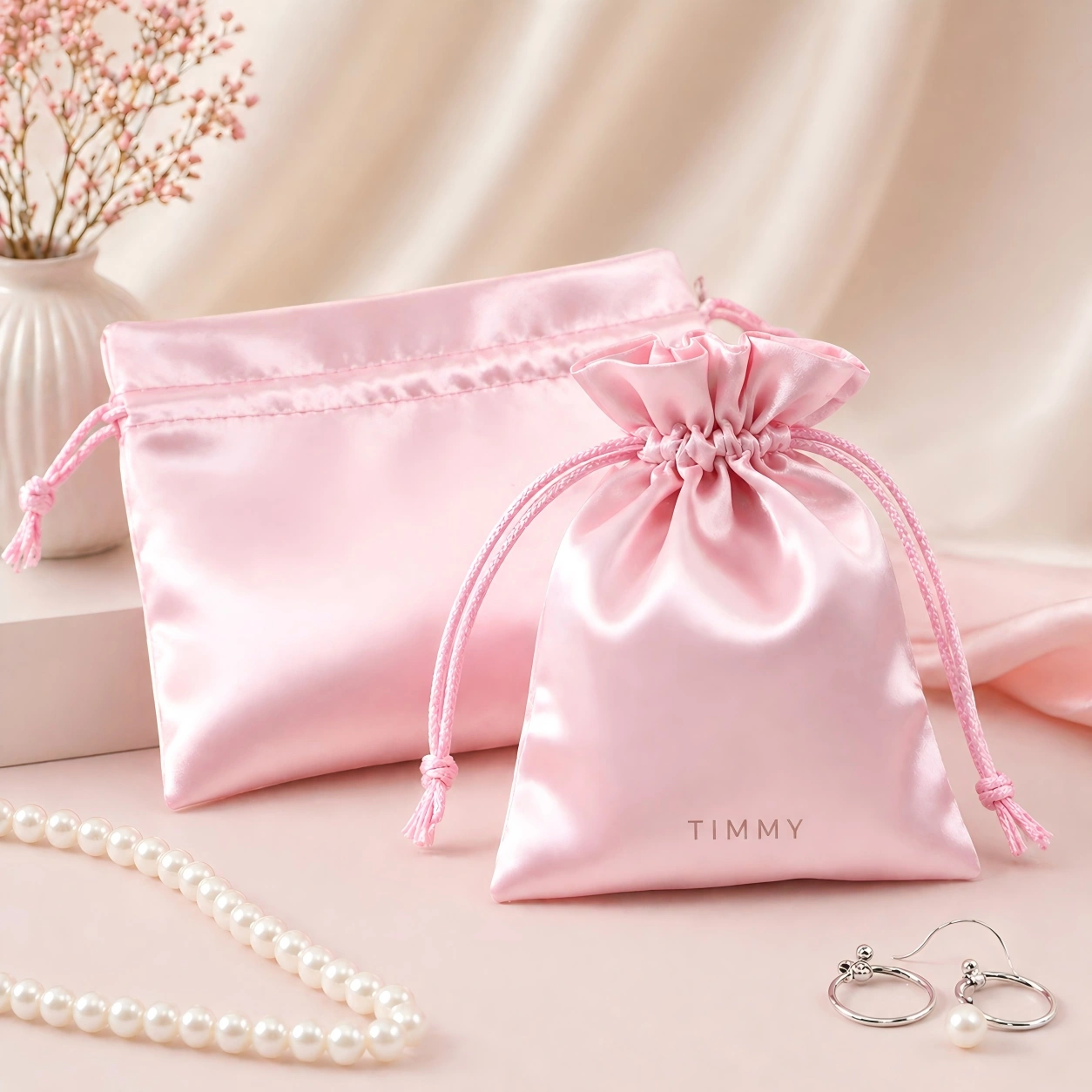 Satin Women Drawstring Storage Pouch
