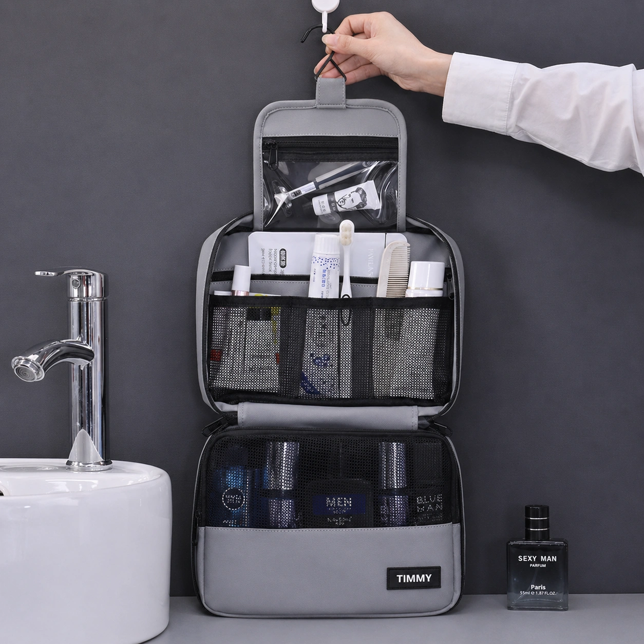 Tri-fold Hanging Hook Toiletry Bag