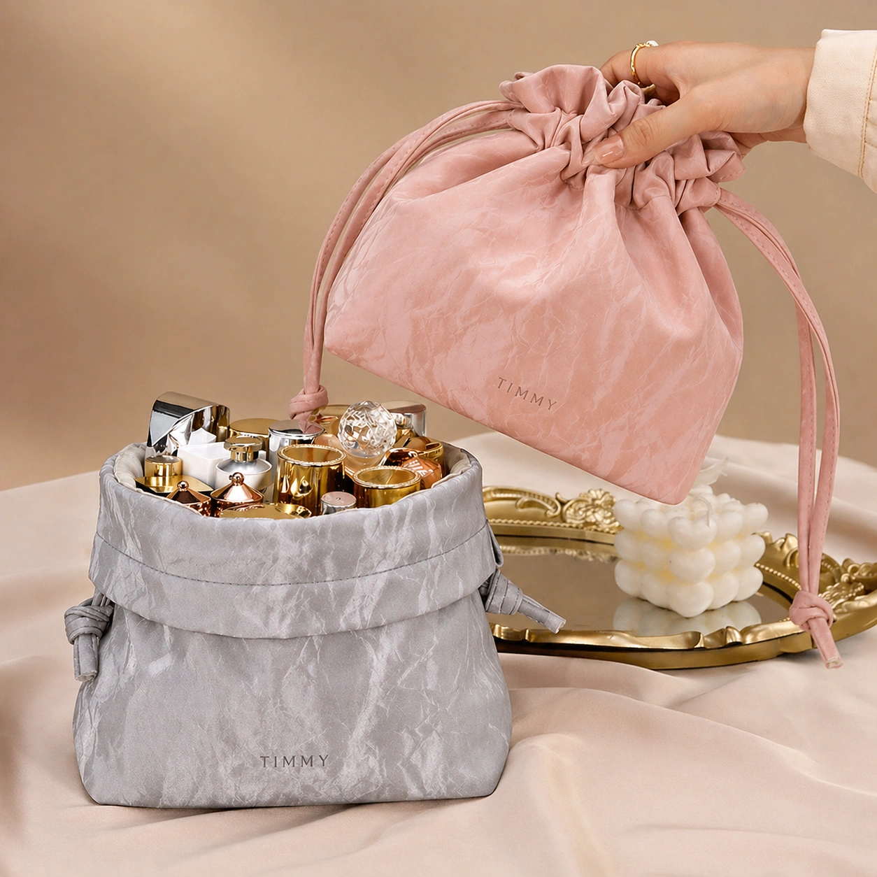 Velvet Quicksand Women Drawstring Cosmetic Pouch