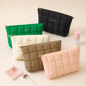 Women Bubble Plaid Handheld Makeup Bag