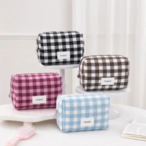 Women Checkered Cosmetic Bag