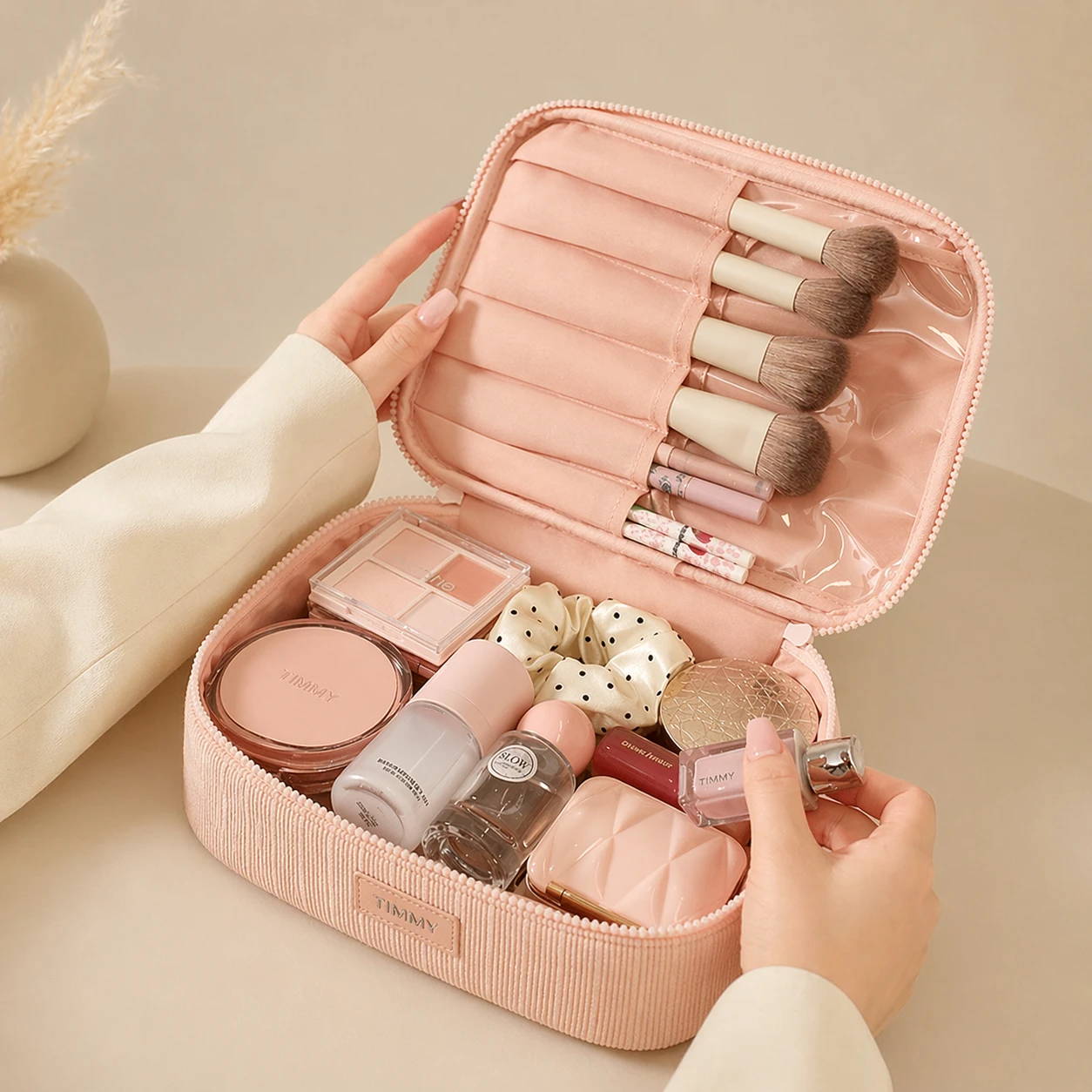 Women Velvet Whisper Corduroy Cosmetic Bag